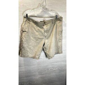 Dockers Mens Beige Casual Cotton Twill Flat-Front Shorts With‎ Button Closure